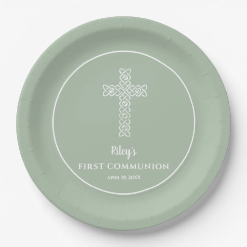Cross Sage Green Communion Baptism Christening