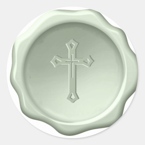 Cross Sage Wax Seal Green Embossed Religious