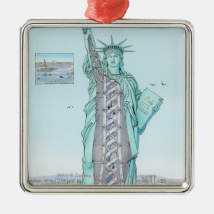 Cross section illustration of Statue of Liberty Metal Ornament