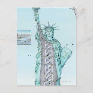 Cross section illustration of Statue of Liberty Postcard