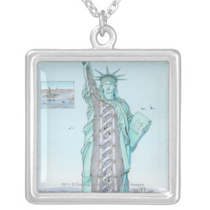 Cross section illustration of Statue of Liberty Silver Plated Necklace