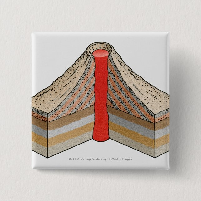 Cross-section of an ash-cinder volcano pinback button (Front)
