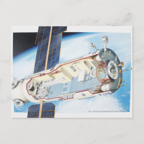 Cross section of solar powered space station postcard