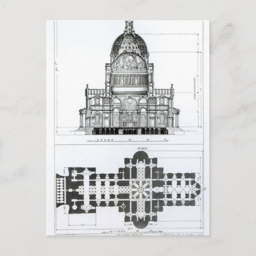 Cross section of St Pauls Cathedral Postcard