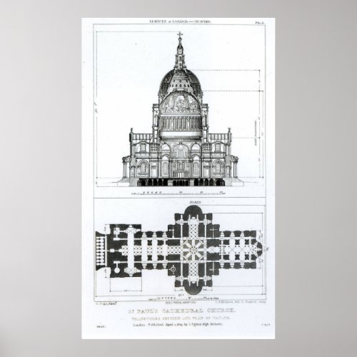 Cross section of St Pauls Cathedral Poster