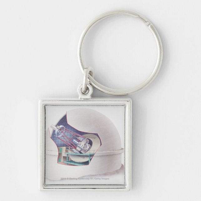 Cross section of telescope inside an observatory keychain (Front)