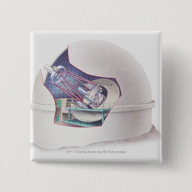 Cross section of telescope inside an observatory pinback button (Front)