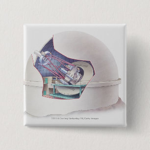 Cross section of telescope inside an observatory pinback button