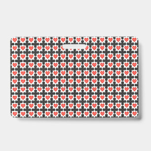 Cross Shaped Checkered Pattern with Red Hearts Badge