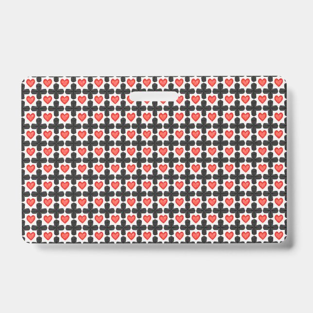 Cross Shaped Checkered Pattern with Red Hearts Badge (Front)