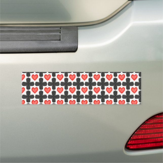 Cross Shaped Checkered Pattern with Red Hearts Car Magnet (In Situ)