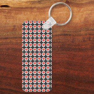 Cross Shaped Checkered Pattern with Red Hearts Keychain