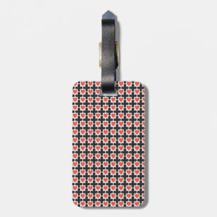 Cross Shaped Checkered Pattern with Red Hearts Luggage Tag