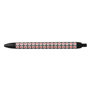 Cross Shaped Checkered Pattern with Red Hearts Pen