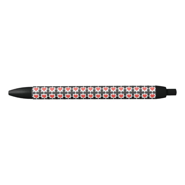 Cross Shaped Checkered Pattern with Red Hearts Pen (Front)