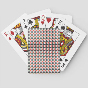 Cross Shaped Checkered Pattern with Red Hearts Poker Cards