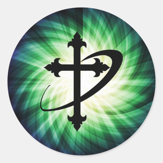 Cross Silhouette; Glowing Classic Round Sticker (Front)
