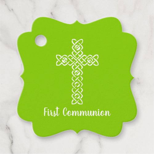 Cross  Spring Green Communion Baptism Christening Favor Tags