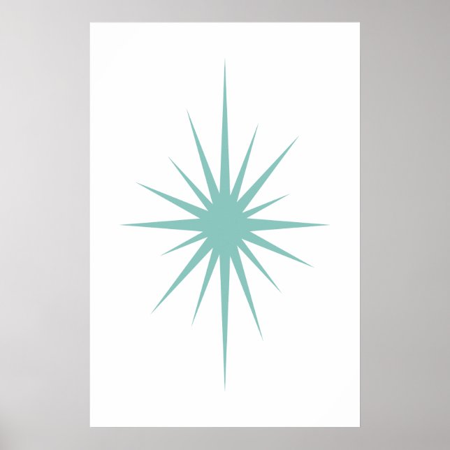 Cross Starburst Light Turquoise Mid Century Retro Poster (Front)