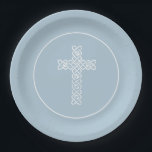 Cross | Steel Blue Communion Baptism Christening Paper Plates<br><div class="desc">Paper plates with an open weave white cross on an elegant steel blue background - you can CHANGE TO ANY COLOR - is ideal for your child's First Communion, Christening, Baptism, Confirmation or Dedication party or reception. Can be personalize with your child's name and the event details. Available in 2...</div>