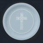 Cross | Steel Blue Communion Baptism Christening Paper Plates<br><div class="desc">Paper plates with an open weave white cross on an elegant steel blue background - you can CHANGE TO ANY COLOR - is ideal for your child's First Communion, Christening, Baptism, Confirmation or Dedication party or reception. Can be personalize with your child's name and the event details. Available in 2...</div>