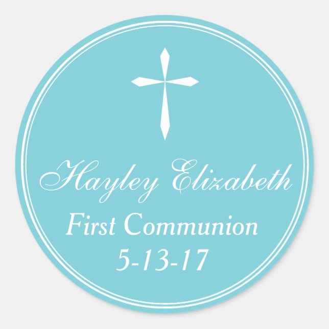 Cross Sticker, Favor Tag Envelope Seal, Blue (Front)