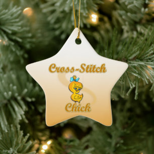 Cross-Stitch Chick Ceramic Ornament
