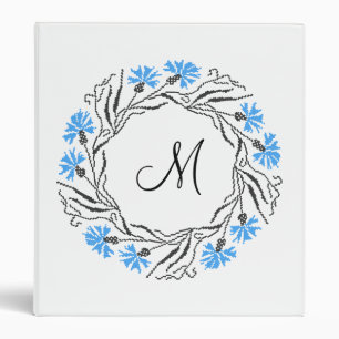 Cross-stitch Cornflower Circle Monogram Initial 3 Ring Binder