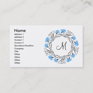 Cross-stitch Cornflower Circle  Monogram Initial Business Card