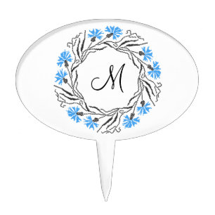 Cross-stitch Cornflower Circle  Monogram Initial Cake Topper