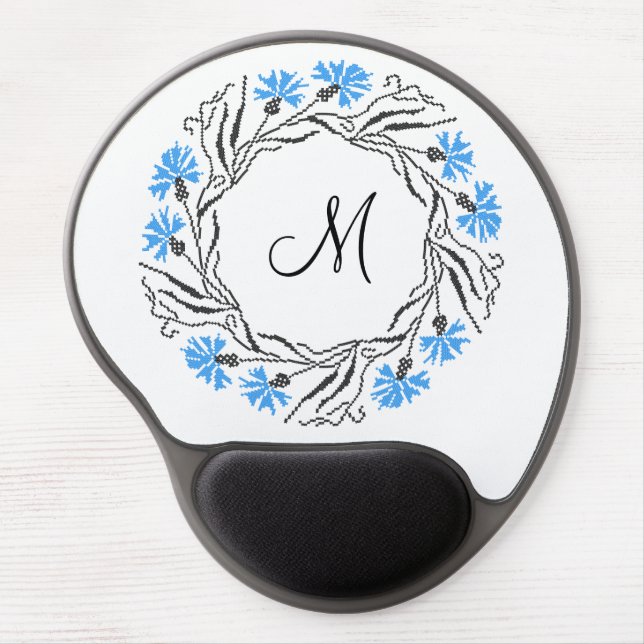 Cross-stitch Cornflower Circle  Monogram Initial Gel Mouse Pad (Front)