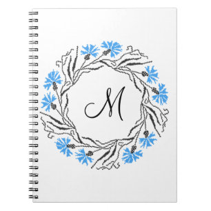 Cross-stitch Cornflower Circle Monogram Initial Notebook