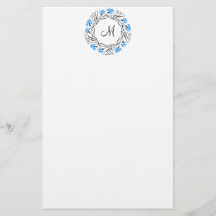 Cross-stitch Cornflower Circle  Monogram Initial Stationery