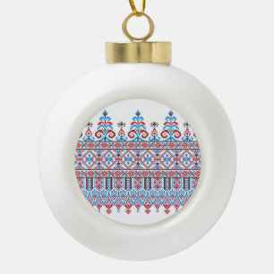 Cross-stitch design ceramic ball christmas ornament