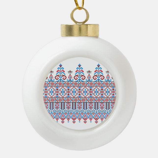 Cross-stitch design ceramic ball christmas ornament (Front)