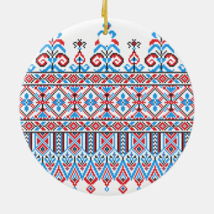 Cross-stitch design ceramic ornament