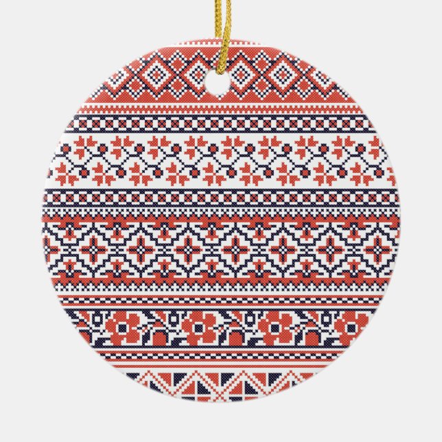 Cross-stitch design Patterns Ceramic Ornament (Front)