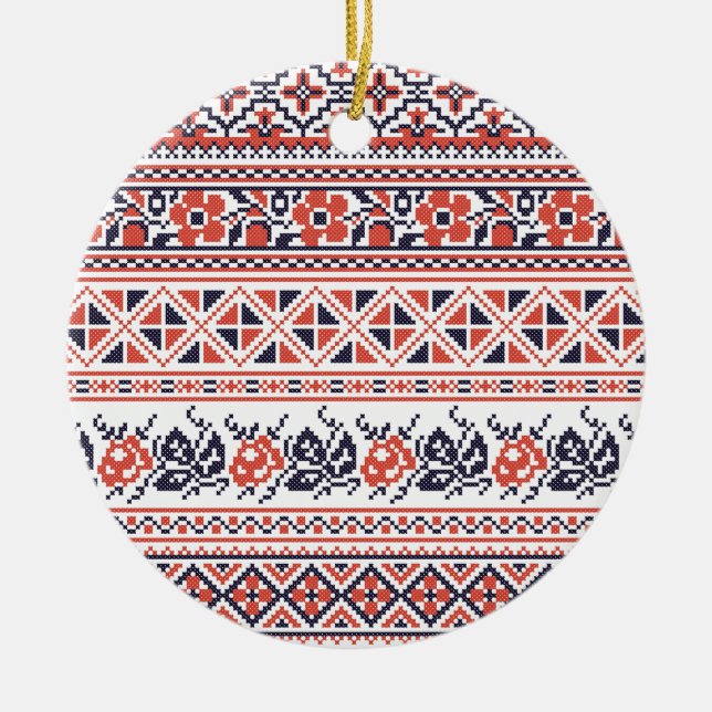 Cross-stitch design Patterns Ceramic Ornament (Front)