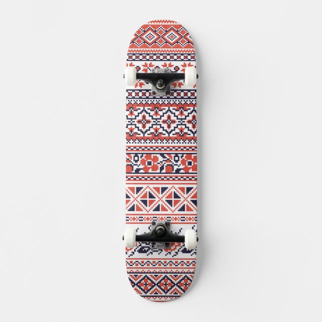 Cross-stitch design Patterns Skateboard Deck (Front)