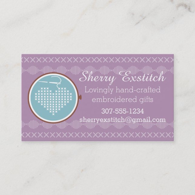 Cross stitch embroidery hoop heart needle thread business card (Front)