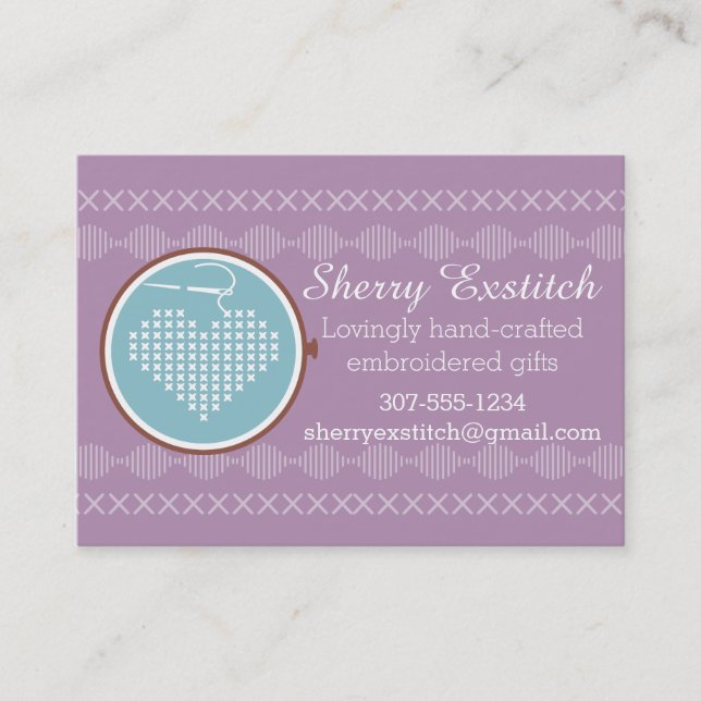 Cross stitch embroidery hoop heart needle thread business card (Front)
