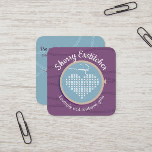 Cross stitch embroidery hoop heart needle thread square business card