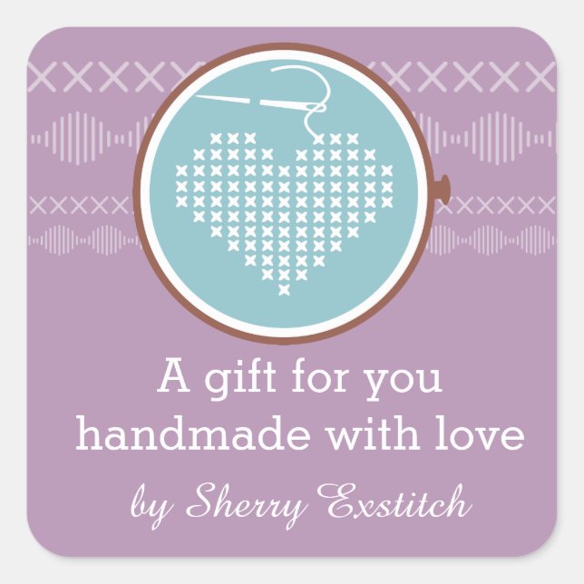 Cross stitch embroidery hoop heart needle thread square sticker (Front)