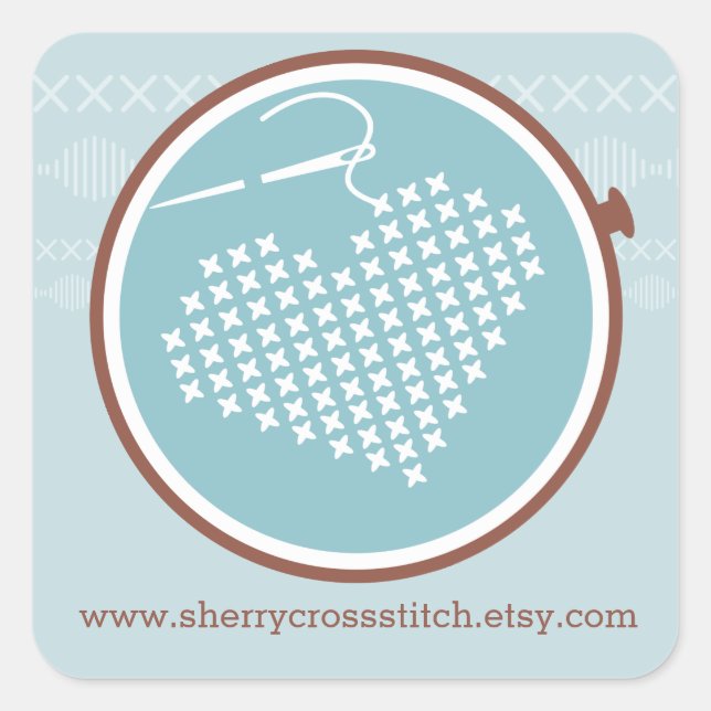 Cross stitch embroidery hoop heart needle thread square sticker (Front)