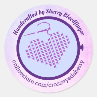 Cross stitch embroidery hoop heart personalized classic round sticker