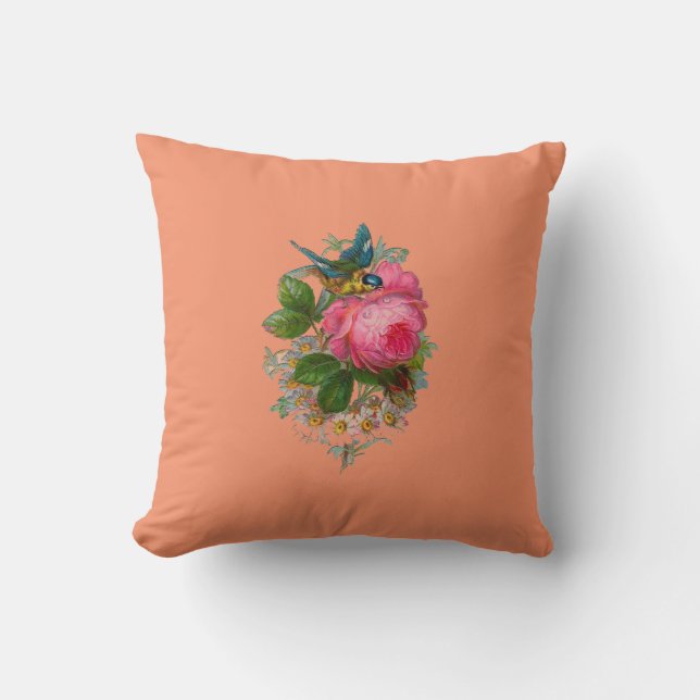 Cross Stitch Floral View Throw Pillow (Front)