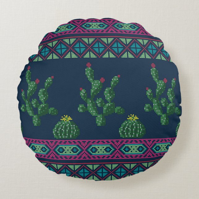 Cross stitch flower embroidery cross-stitch floral round pillow (Front)