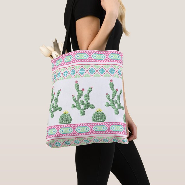 Cross stitch flower embroidery cross-stitch floral tote bag (Close Up)