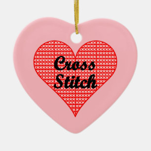 Cross Stitch Heart Ceramic Ornament