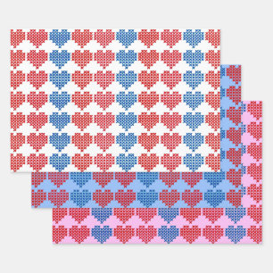 Cross Stitch Hearts Collection Wrapping Paper Sheets